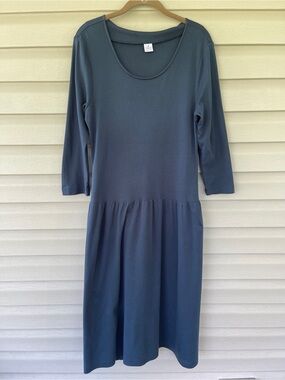 Peruvian Connection Slate Blue Drop Waist Dress Size Large